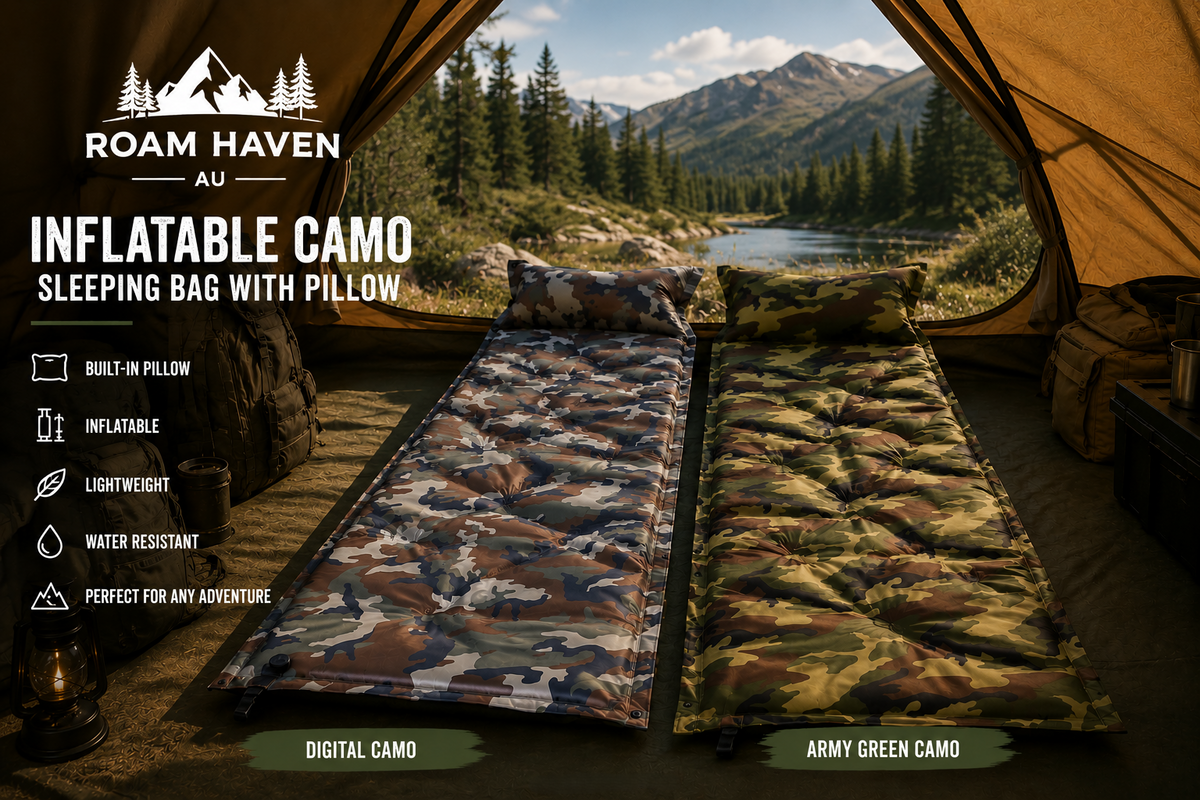 Inflatable Camo Sleeping Bag With Pillow