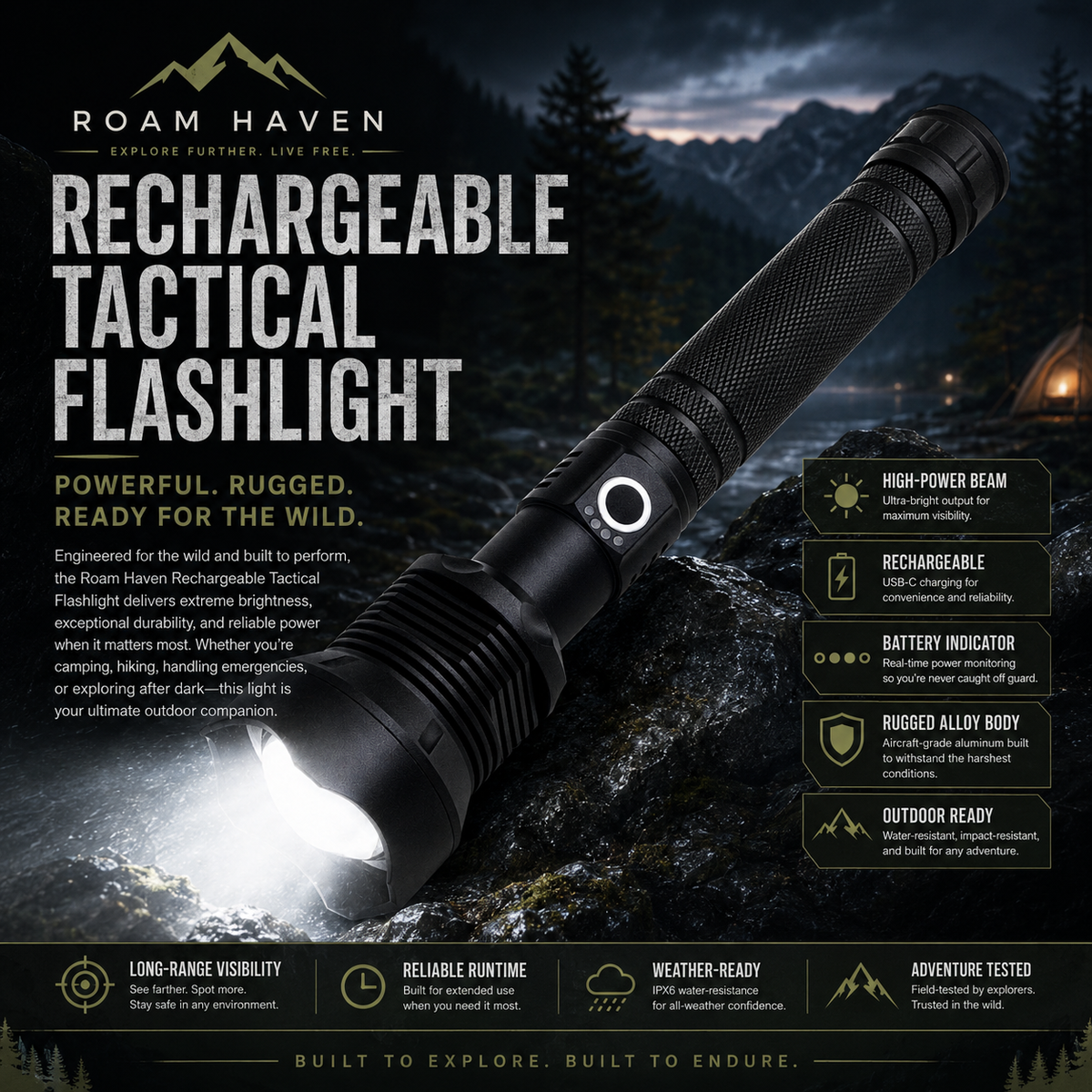 Tactical Powerful Usb Led Flashlight